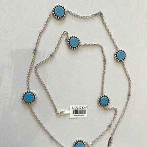 Lagos Silver 925 Maya Necklace Blue ceramics New 34”